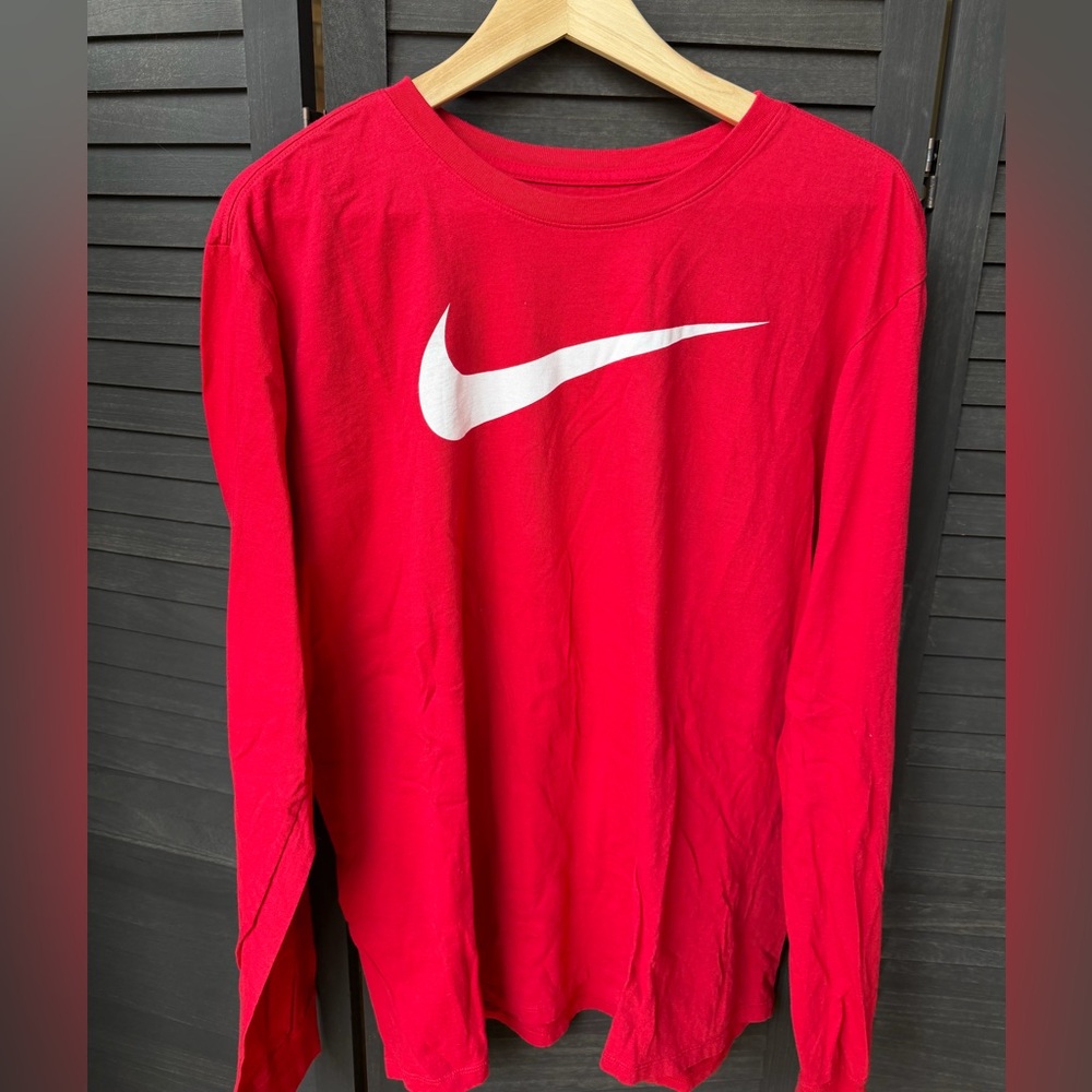 Nike Red Crewneck Tee with White Swoosh Print